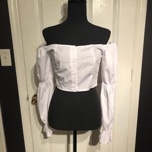 White off the shoulder button up